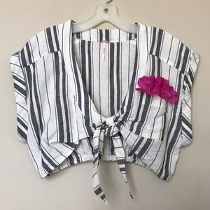 NWOT FREE PEOPLE tie-front boho striped beach crop